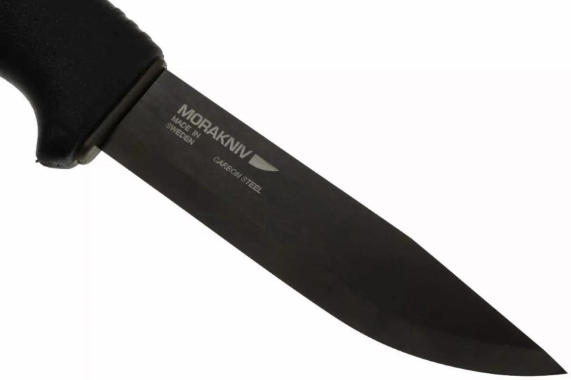 Cuchillo Mora Bushcraft 10791 hoja carbono negro 10.9cm mango goma negro + funda