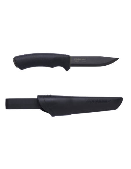 Faca Mora Bushcraft 10791 lâmina de carbono preta 10,9 cm cabo de borracha preta + bainha