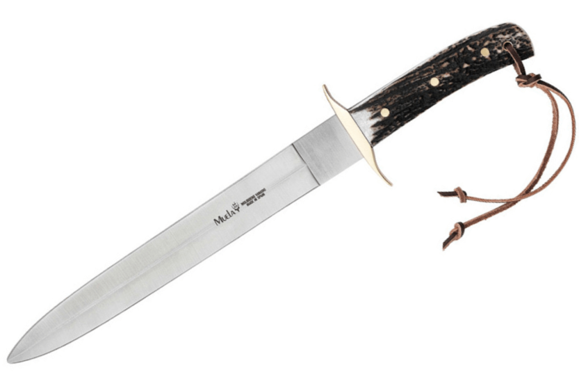 Muela Bowie Knife 9269 rustfritt stålblad 26 cm hjortegevirhåndtak + skinnslire