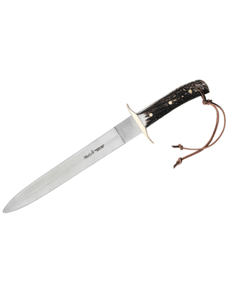 Muela Bowie Mes 9269 roestvrijstalen lemmet 26cm hertengewei handvat + lederen schede