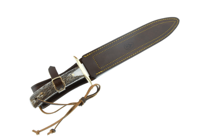 Muela Bowie Mes 9269 roestvrijstalen lemmet 26cm hertengewei handvat + lederen schede