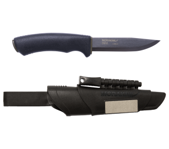 Mora Bushcraft cuchillo de supervivencia 11742 hoja de carbono negro 10,9cm mango de goma negro con iniciador de fuego + funda 2