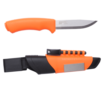 Mora Bushcraft Supervivencia Cuchillo 12051 10.9cm hoja de acero inoxidable mango de goma naranja con iniciador de fuego + funda 2