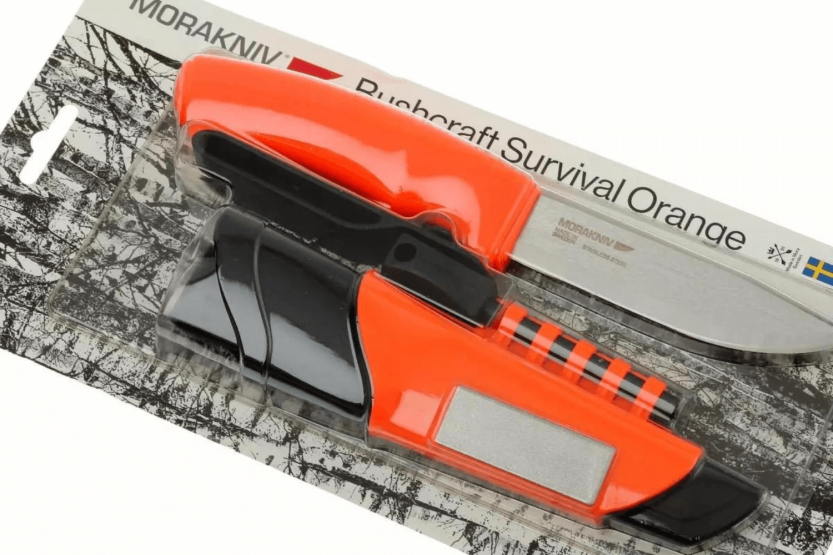 Mora Bushcraft Supervivencia Cuchillo 12051 10.9cm hoja de acero inoxidable mango de goma naranja con iniciador de fuego + funda