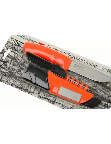 Mora Bushcraft Survival Mes 12051 10,9cm roestvrijstalen lemmet oranje rubberen handvat met vuurstarter + schede