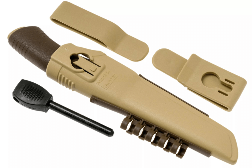 Mora Bushcraft Survival Knife 13033 10,9 cm rustfrit stålblad brunt gummihåndtag med ildstarter + skede