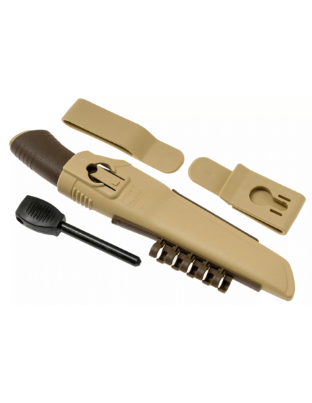 Mora Bushcraft Survival Mes 13033 10,9cm roestvrijstalen lemmet bruin rubberen handvat met vuurstarter + schede