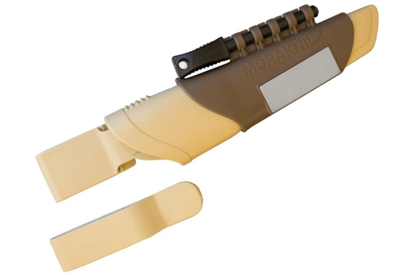Mora Bushcraft Supervivencia Cuchillo 13033 10.9cm hoja de acero inoxidable mango de goma marrón con iniciador de fuego + funda