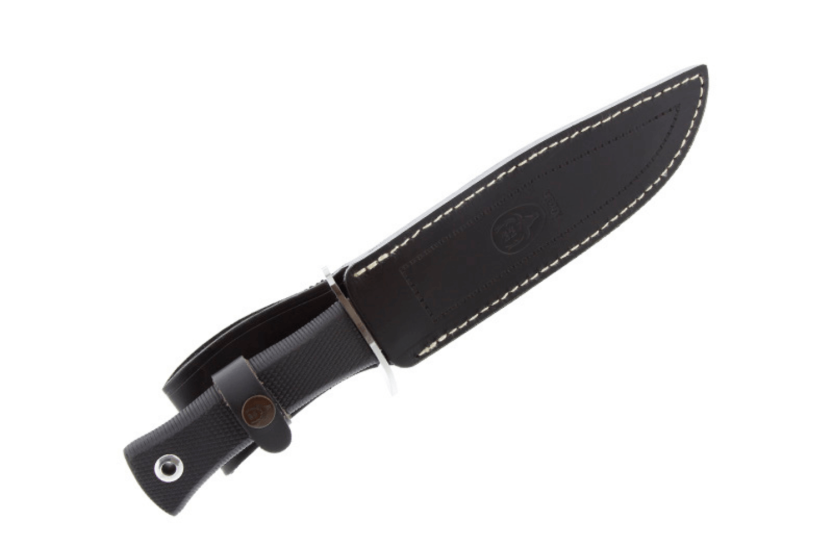 Muela Sarrio 9291 kniv 19 cm rustfrit stålblad med sort gummihåndtag + læderskede