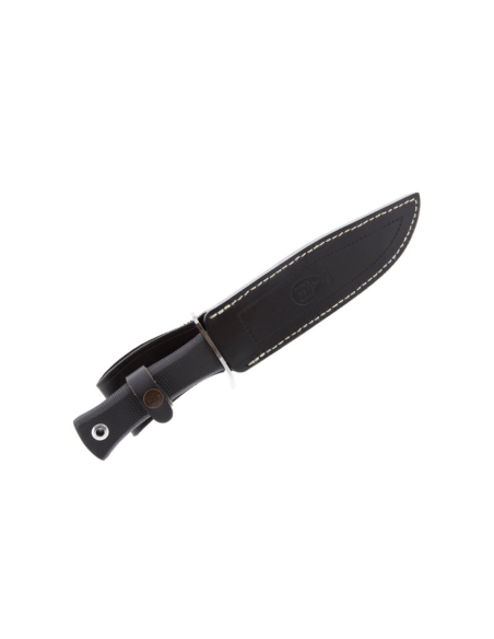 Muela Sarrio 9291 kniv 19 cm rustfrit stålblad med sort gummihåndtag + læderskede