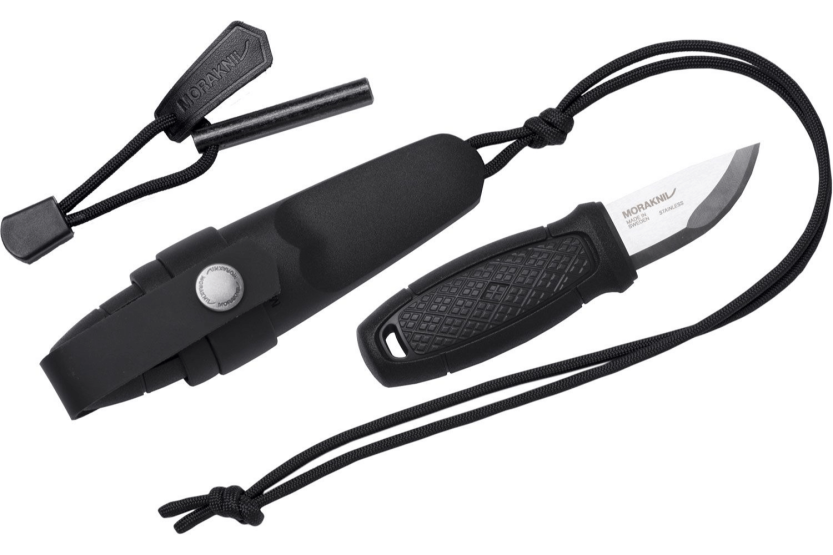 Mora Eldris 12629 small pocket knife 5.9cm stainless steel blade black rubber handle with fire starter + sheath