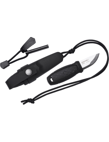 Mora Eldris 12629 small pocket knife 5.9cm stainless steel blade black rubber handle with fire starter + sheath