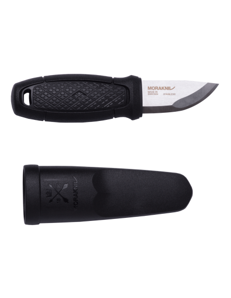 Mora Eldris 12629 lille lommekniv 5,9 cm rustfrit stålblad sort gummihåndtag med ildstarter + skede