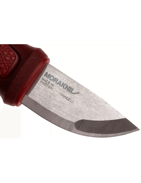 Mora Eldris 12630 navaja de bolsillo 5.9cm hoja de acero inoxidable mango de goma rojo con iniciador de fuego + estuche