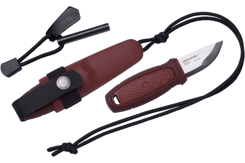 Mora Eldris 12630 coltello tascabile 5,9 cm lama in acciaio inox manico in gomma rossa con avviamento al fuoco + custodia