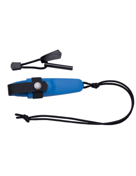 Canivete pequeno Mora Eldris 12631 Lâmina de aço inoxidável de 5,9 cm Cabo de borracha azul com iniciador de fogo + bainha