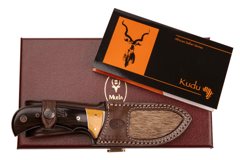 Cuchillo Muela Kudu 9278 serie limitada hoja 10cm mango madera granadillo y asteropeia + funda cuero