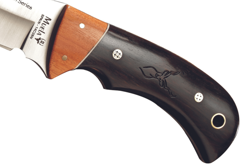 Muela Kudu 9278 kniv begränsad serie 10cm blad granadillo och asteropeia trähandtag + läderslida
