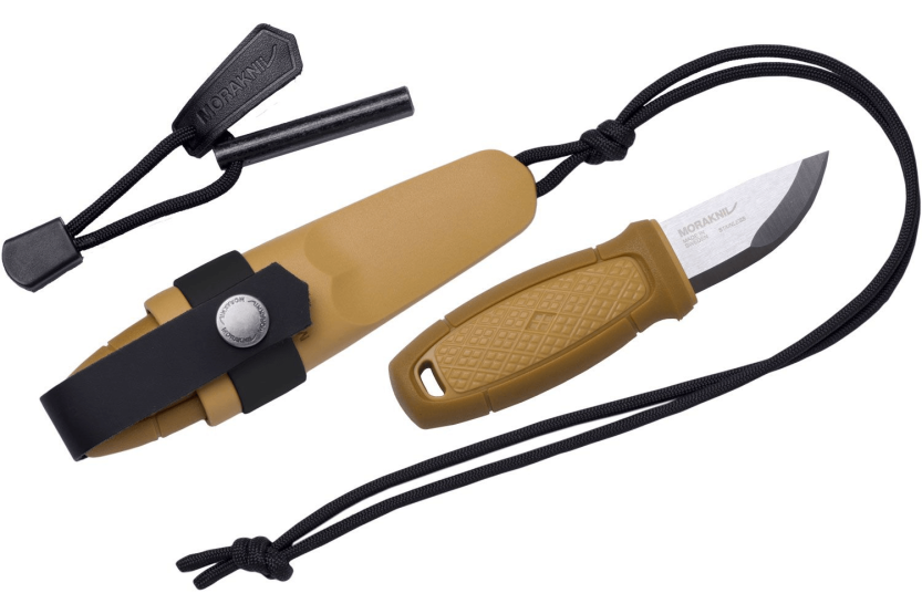 Mora Eldris 12632 liten lommekniv 5,9 cm blad i rustfritt stål, gult gummihåndtak med brannstarter + slire