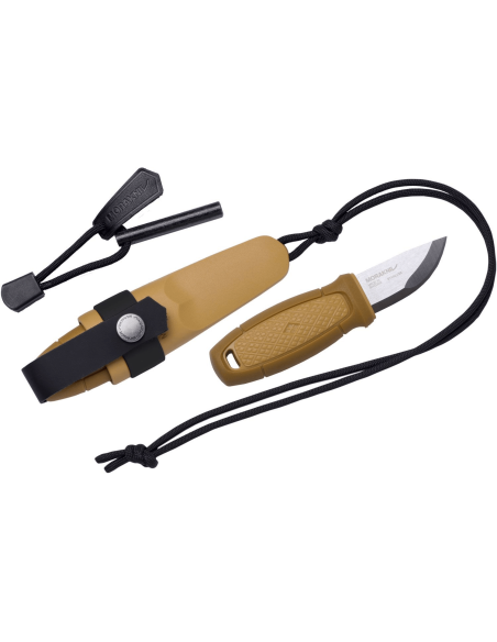 Mora Eldris 12632 liten lommekniv 5,9 cm blad i rustfritt stål, gult gummihåndtak med brannstarter + slire