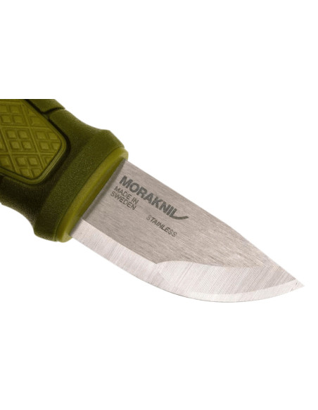 Mora Eldris 12633 lille kniv 5,9 cm rustfrit stålblad grønt gummihåndtag + ildstarter + skede
