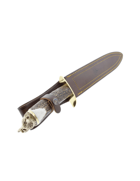 Muela Alcaraz 9214 kniv blad i rustfrit stål 26 cm skaft i hjortetræ + læderskede