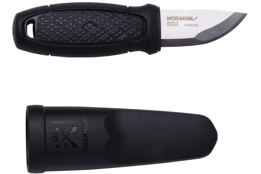 Navaja Mora Eldris 12647 con hoja de acero inoxidable de 5,9 cm y mango de goma negro + estuche