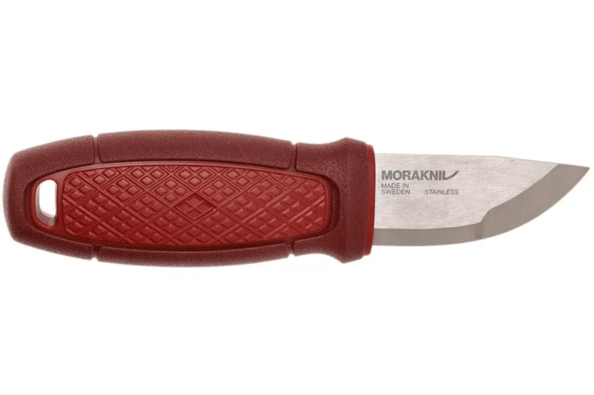 Canivete Mora Eldris 12648 Lâmina de aço inoxidável de 5,9 cm Cabo de borracha vermelho + estojo