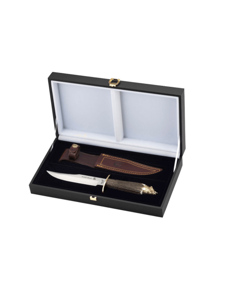 Muela Wildboar Knife 9299 lama in acciaio inox 16cm manico in corno di cervo + fodero in pelle e custodia