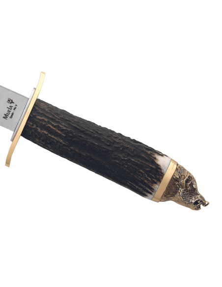 Muela Wildboar Knife 9299 stainless steel blade 16cm deer antler handle + leather sheath and case