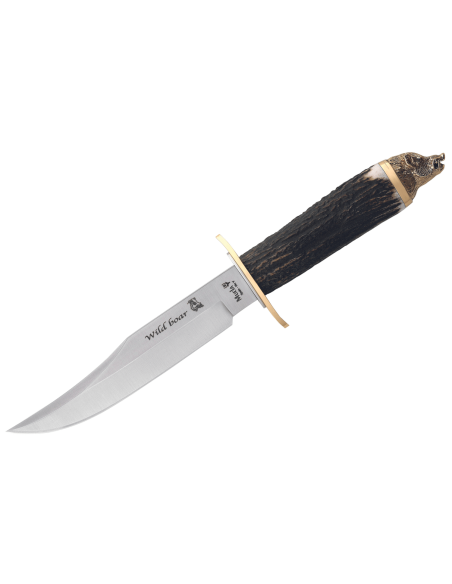 Muela Wildboar Knife 9299 lama in acciaio inox 16cm manico in corno di cervo + fodero in pelle e custodia