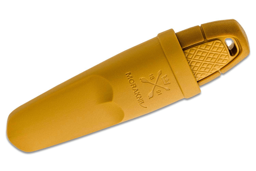 Canivete Mora Eldris 12650 Lâmina de aço inoxidável de 5,9 cm Cabo de borracha amarelo + estojo