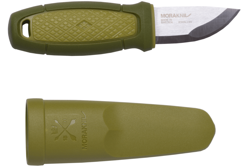 Canivete Mora Eldris 12651 Lâmina de aço inoxidável de 5,9 cm Cabo de borracha verde + estojo