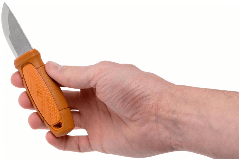 Canivete Mora Eldris 13501 Lâmina de aço inoxidável de 5,9 cm Cabo de borracha laranja queimado + estojo