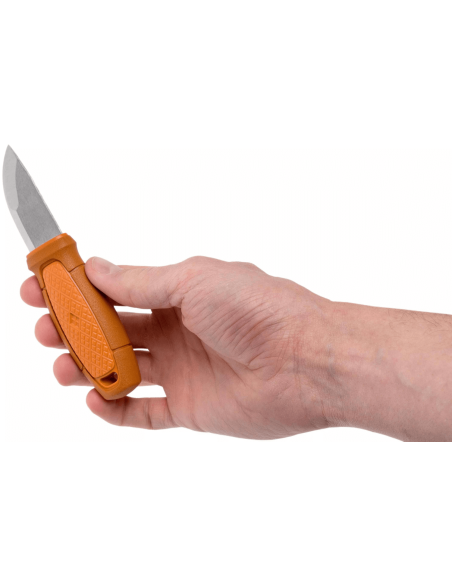 Canivete Mora Eldris 13501 Lâmina de aço inoxidável de 5,9 cm Cabo de borracha laranja queimado + estojo