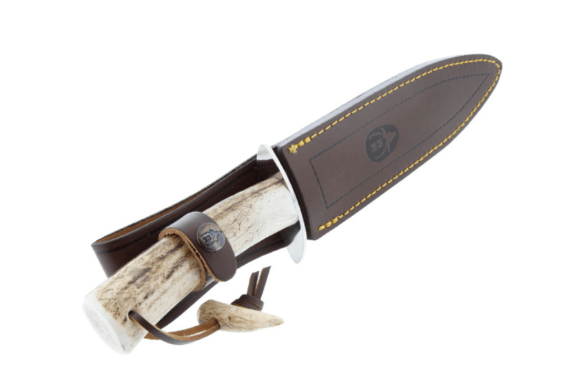 Muela Alcaraz 9211 kniv blad av rostfritt stål 19cm handtag av hjortdjur med spets + läderslida
