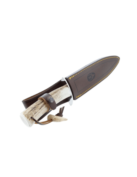 Muela Alcaraz 9211 kniv blad av rostfritt stål 19cm handtag av hjortdjur med spets + läderslida