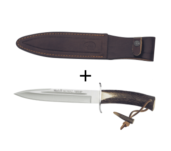 Muela Alcaraz 9211 kniv blad av rostfritt stål 19cm handtag av hjortdjur med spets + läderslida