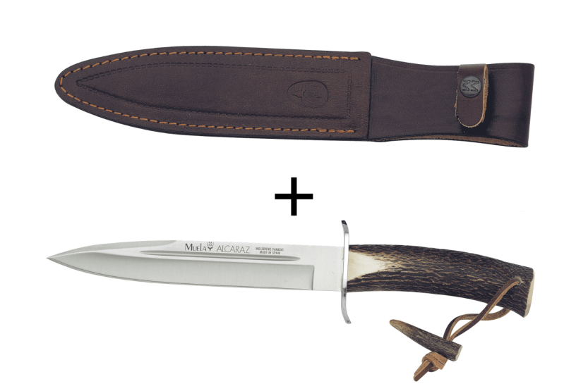 Cuchillo Muela Alcaraz 9211 hoja acero inoxidable 19cm mango asta de ciervo con cordón + funda cuero