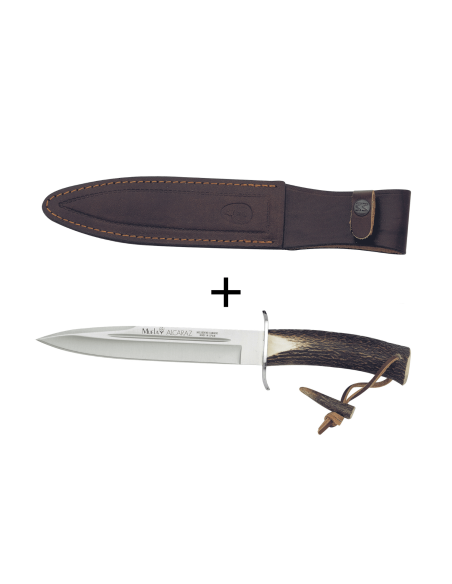 Muela Alcaraz 9211 kniv blad av rostfritt stål 19cm handtag av hjortdjur med spets + läderslida