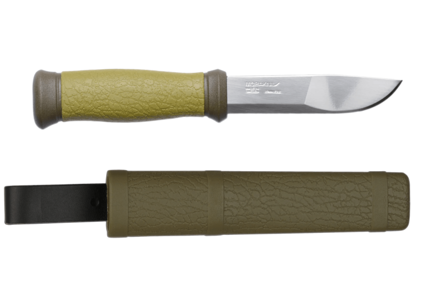 Mora 2000 10629 veitsi 10.9cm ruostumattomasta teräksestä valmistettu terä vihreä kumikahva + laukku