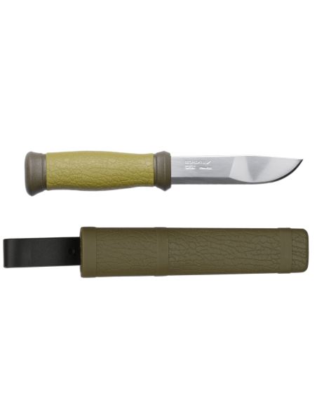 Faca Mora 2000 10629 Lâmina de aço inoxidável de 10,9 cm Cabo de borracha verde + estojo