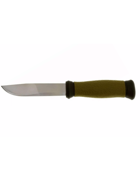 Faca Mora 2000 10629 Lâmina de aço inoxidável de 10,9 cm Cabo de borracha verde + estojo
