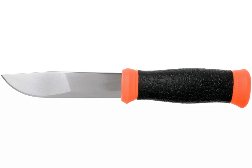 Faca Mora 2000 12057 Lâmina de aço inoxidável de 10,9 cm Cabo de borracha preto/laranja + estojo