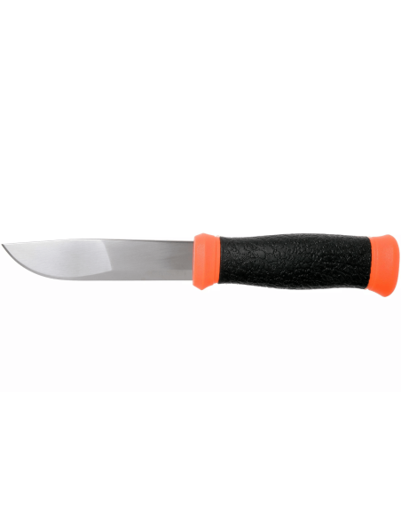 Faca Mora 2000 12057 Lâmina de aço inoxidável de 10,9 cm Cabo de borracha preto/laranja + estojo