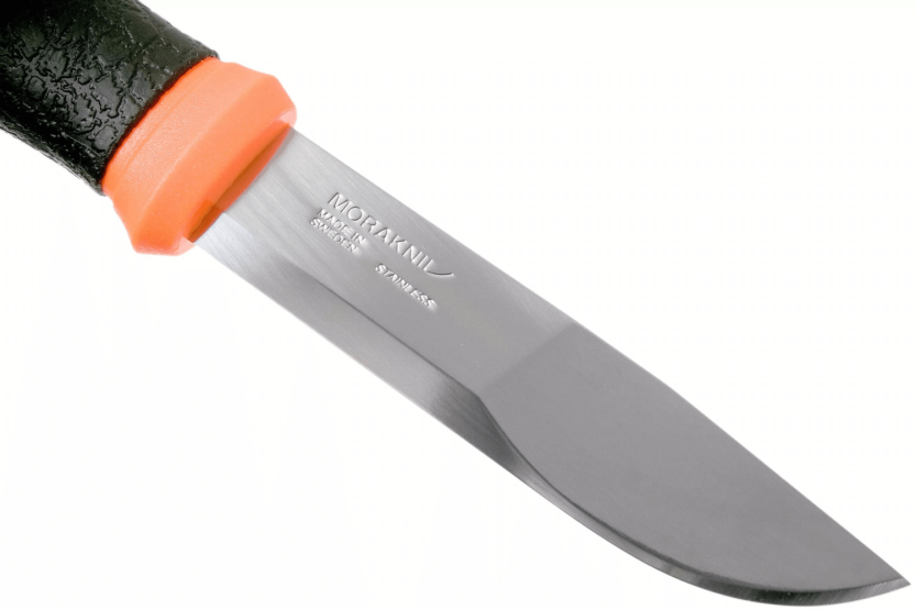 Faca Mora 2000 12057 Lâmina de aço inoxidável de 10,9 cm Cabo de borracha preto/laranja + estojo