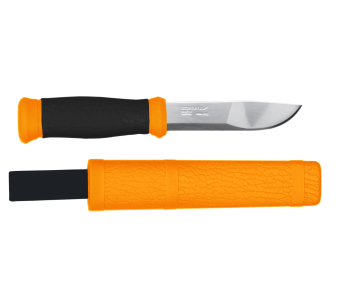 Cuchillo Mora 2000 12057 10.9cm hoja acero inoxidable mango goma negro/naranja + funda 2
