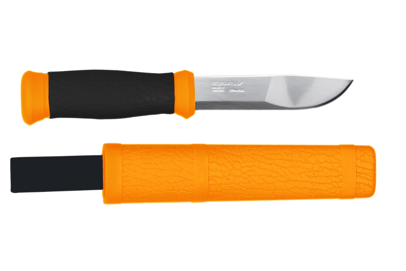 Mora 2000 12057 kniv 10,9cm rostfritt stålblad svart/orange gummihandtag + fodral