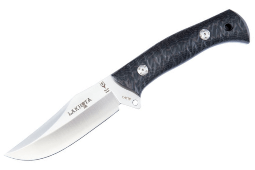 Muela Lakhota 9317 veitsi 12cm ruostumattomasta teräksestä valmistettu terä musta micarta kahva + nahkatuppi