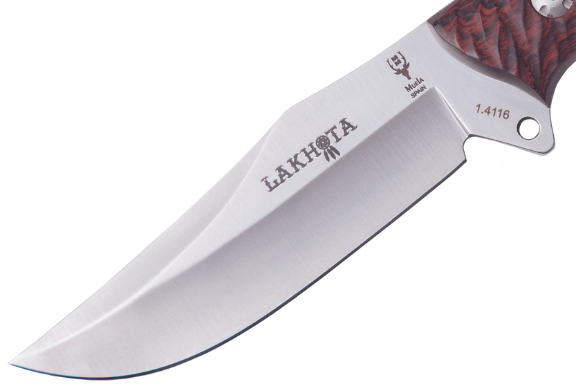 Muela Lakhota 9318 kniv 12 cm rustfrit stålblad brunt micartahåndtag + læderskede
